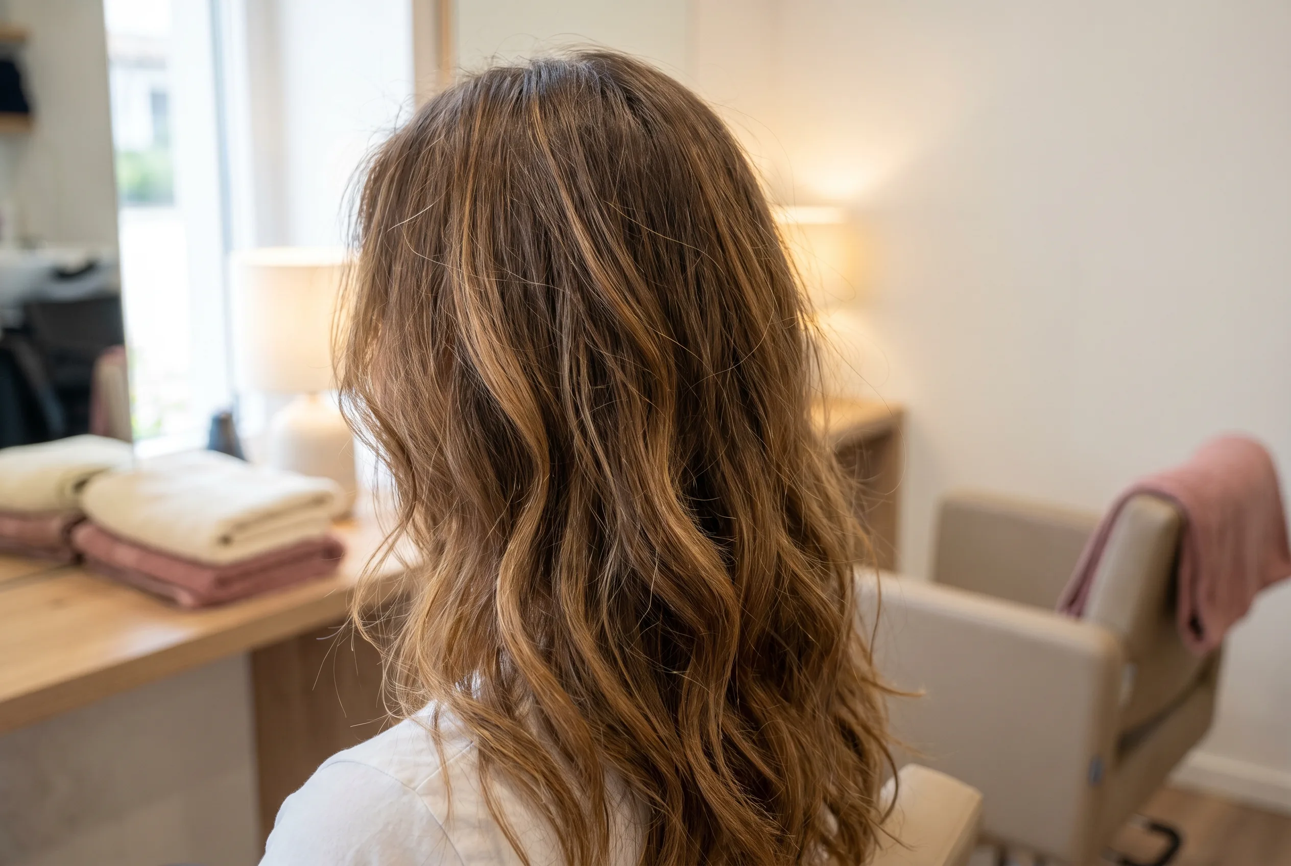 Cabello largo con mechas y balayage natural en tonos caramelo
