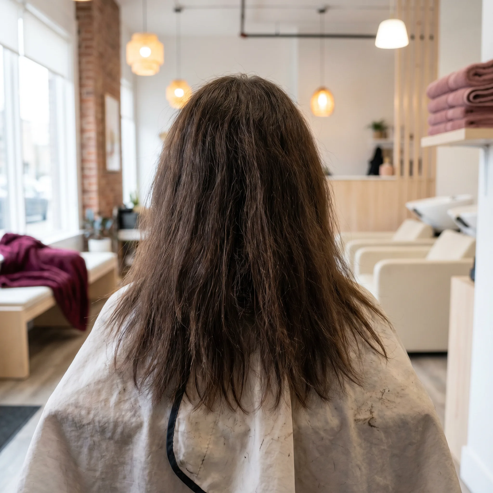 Cabello seco, apagado y sin brillo antes del tratamiento capilar